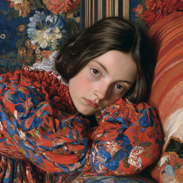 Lucy Madox Brown style, Midjourney V8.2, render 3 of 4
