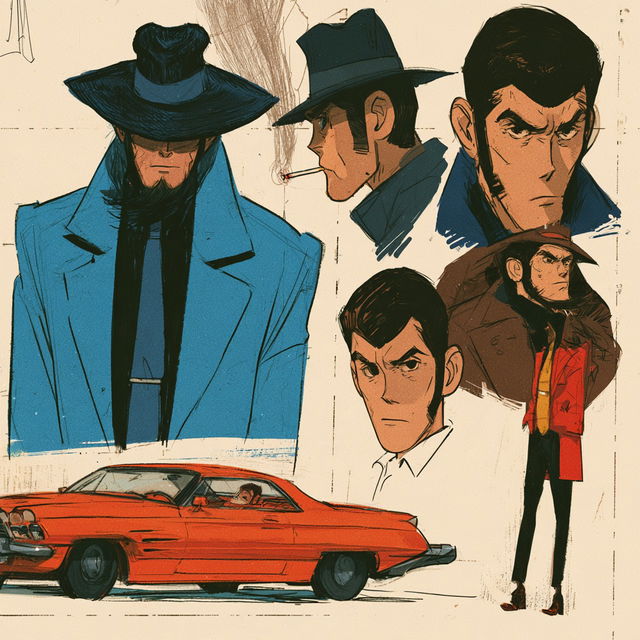 Lupin the Third style, Midjourney V8.2, render 1 of 4