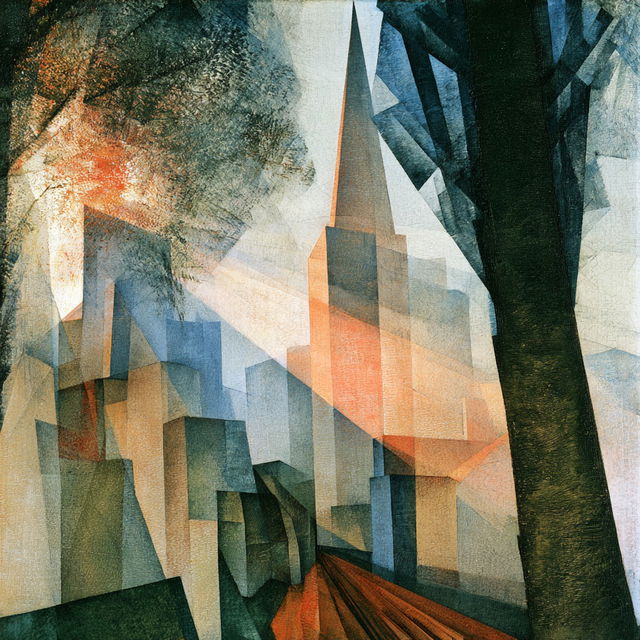 Lyonel Feininger style, Midjourney V8.2, render 4 of 4