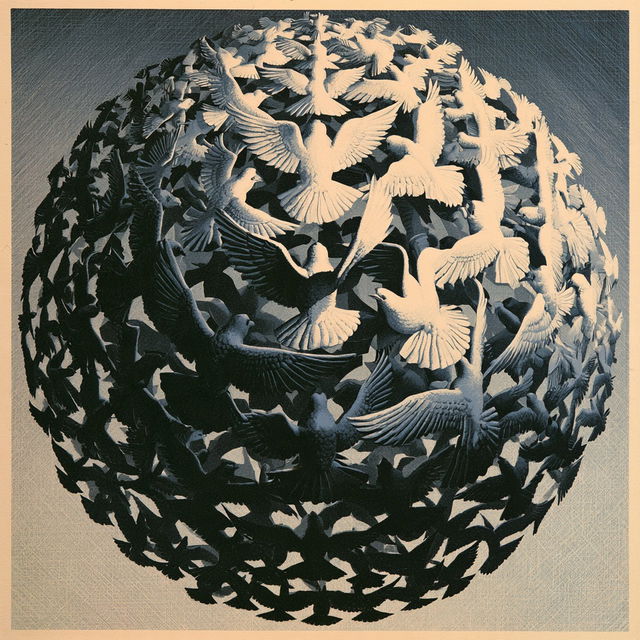 M. C. Escher style, Midjourney V8.2, render 3 of 4
