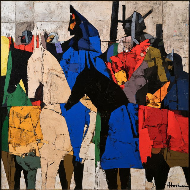 M. F. Husain style, Midjourney V8.2, render 1 of 4