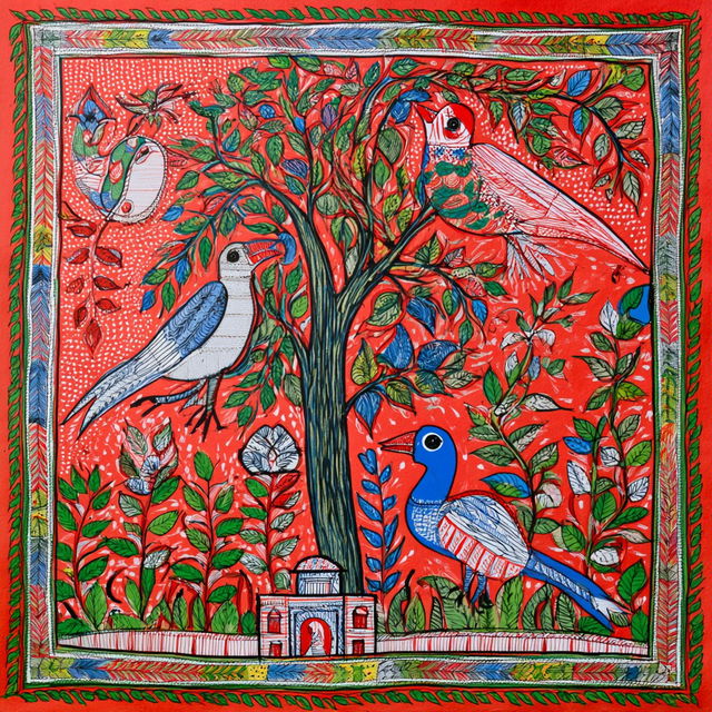 Madhubani painting style, Midjourney V8.2, render 1 of 4