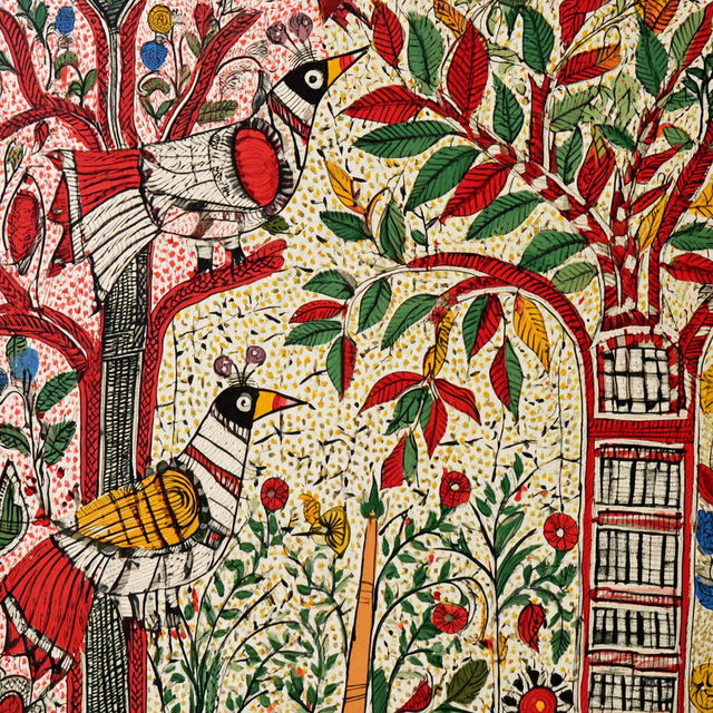 Madhubani painting style, Midjourney V8.2, render 4 of 4