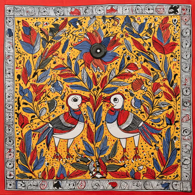 Madhubani painting style, Midjourney V8.2, render 3 of 4