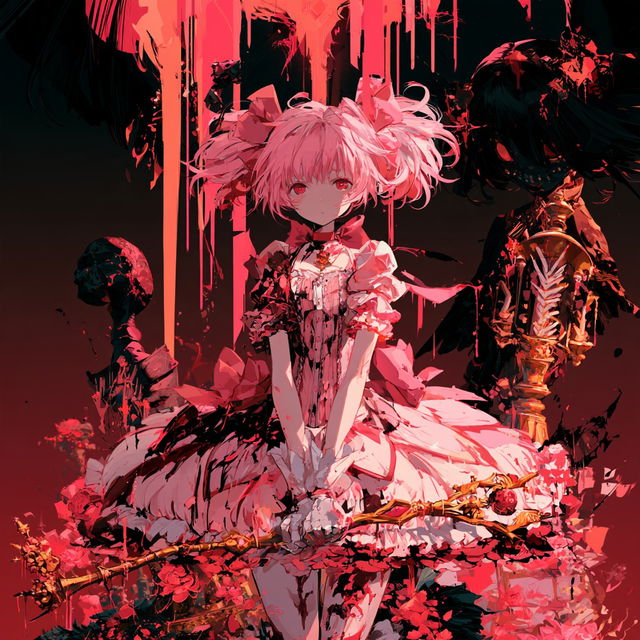 Madoka Magica style, Midjourney V8.2, render 2 of 4