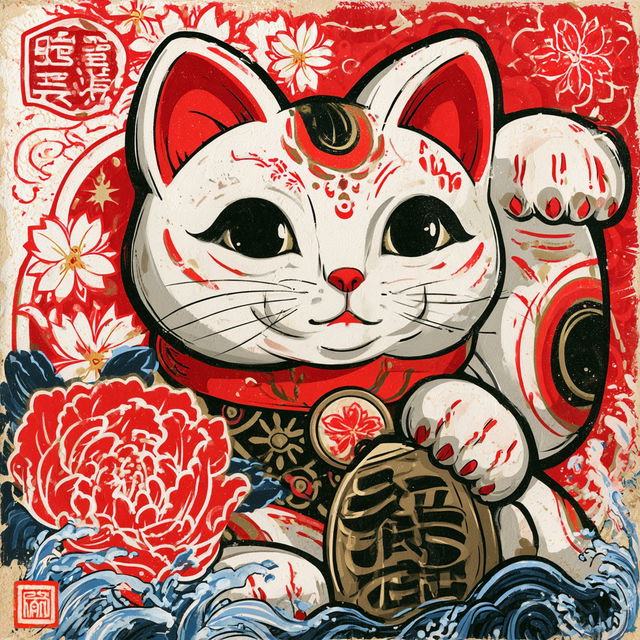 Maneki-neko style, Midjourney V8.2, render 1 of 4