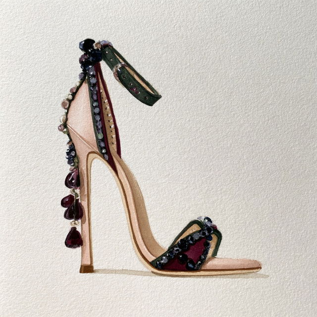 Manolo Blahnik style, Midjourney V8.2, render 2 of 4