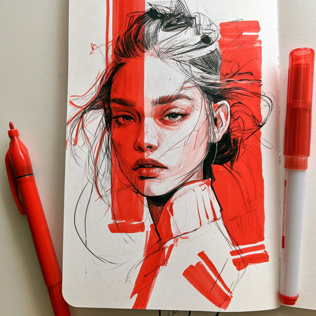 Marker drawing style, Midjourney V8.2, render 3 of 4