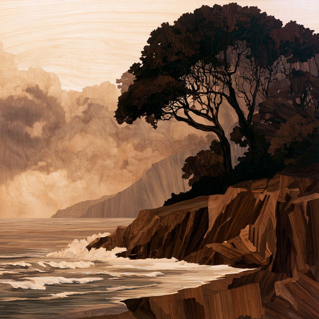 Marquetry style, Midjourney V8.2, render 3 of 4