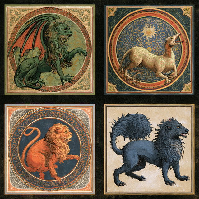Medieval Bestiary style, Midjourney V8.2, render 2 of 4
