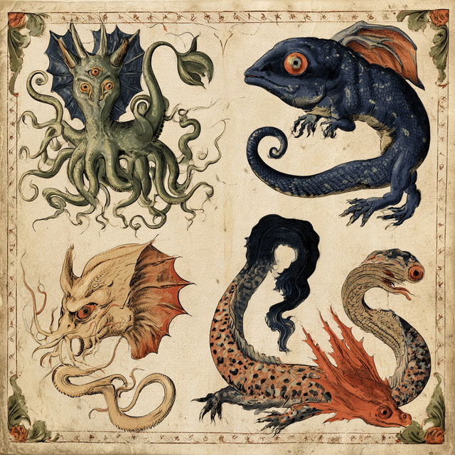 Medieval Bestiary style, Midjourney V8.2, render 3 of 4