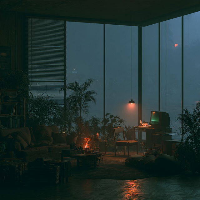 Melancholic atmosphere style, Midjourney V8.2, render 2 of 4