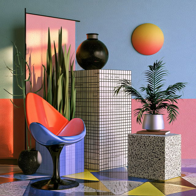 Memphis design style, Midjourney V8.2, render 4 of 4