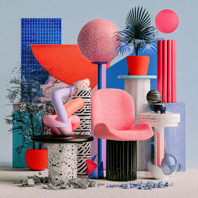 Memphis design style, Midjourney V8.2, render 3 of 4
