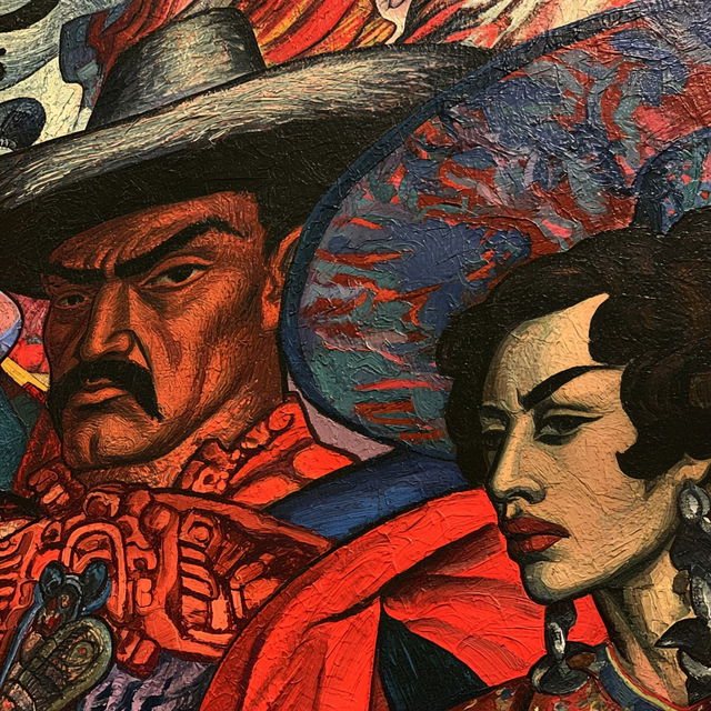 Mexican muralism style, Midjourney V8.2, render 3 of 4