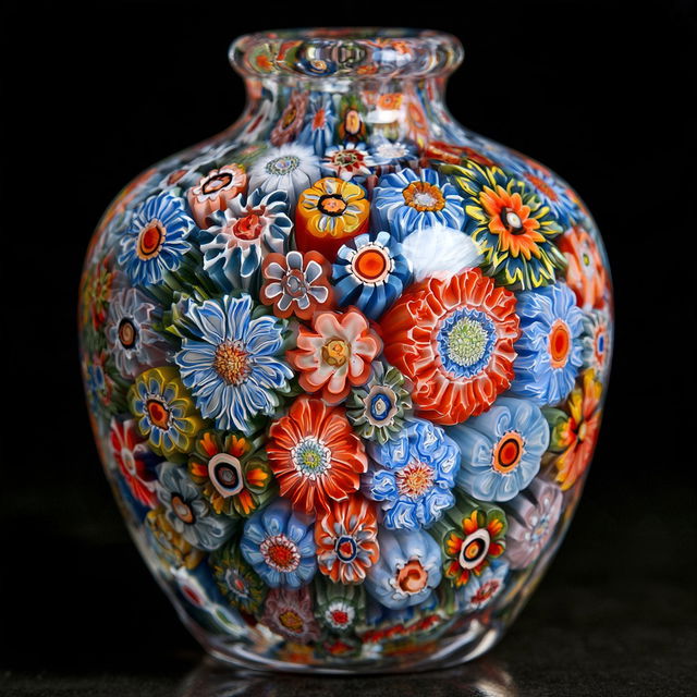 Millefiori glass style, Midjourney V8.2, render 1 of 4