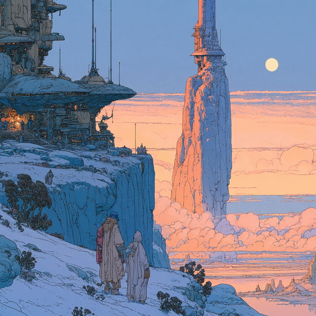 Moebius style, Midjourney V8.2, render 1 of 4