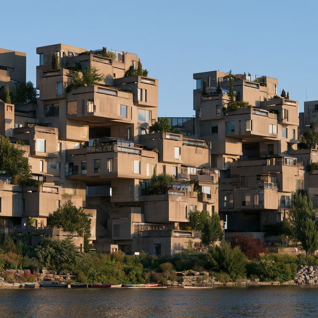 Moshe Safdie style, Midjourney V8.2, render 2 of 4
