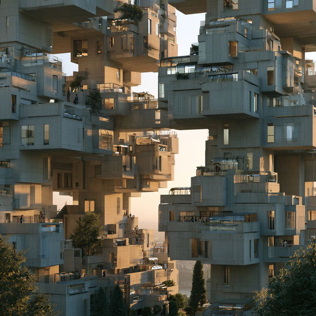 Moshe Safdie style, Midjourney V8.2, render 3 of 4