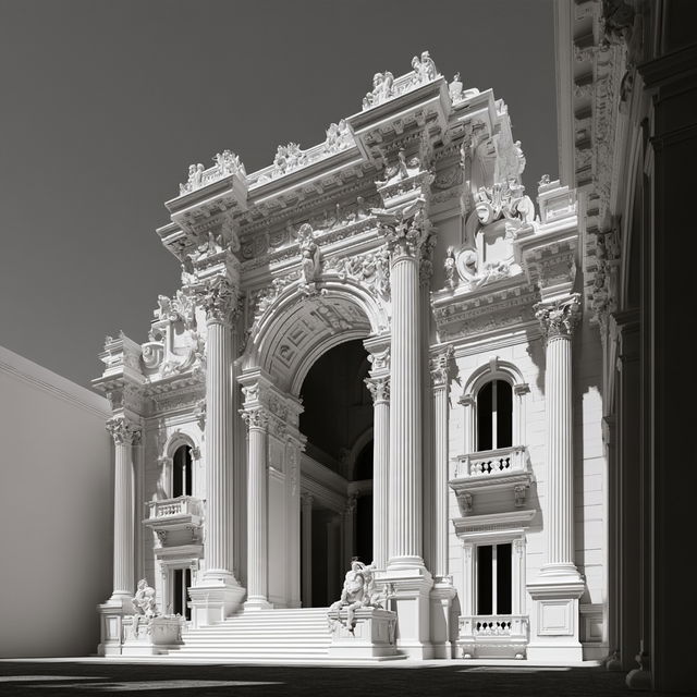 Neoclassical architecture style, Midjourney V8.2, render 3 of 4