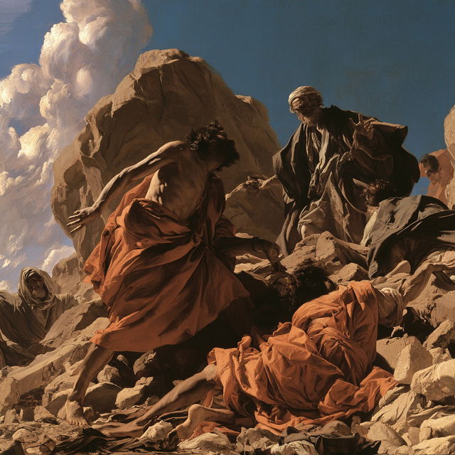 Nicolas Poussin style, Midjourney V8.2, render 1 of 4