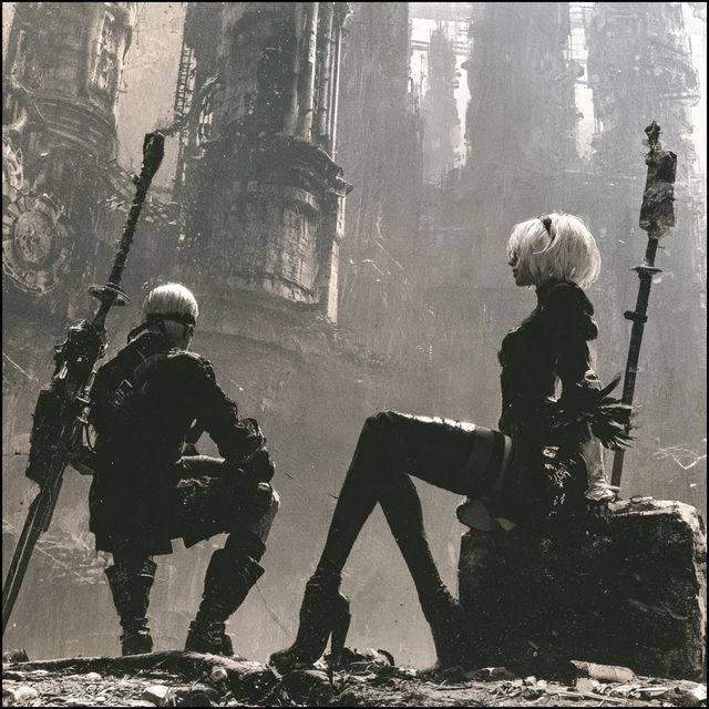 Nier Automata style, Midjourney V8.2, render 1 of 4