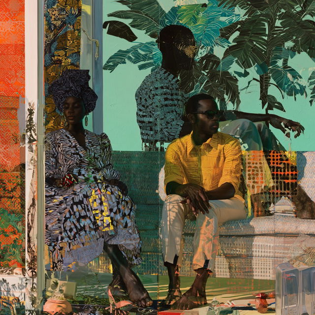 Njideka Akunyili Crosby style, Midjourney V8.2, render 2 of 4