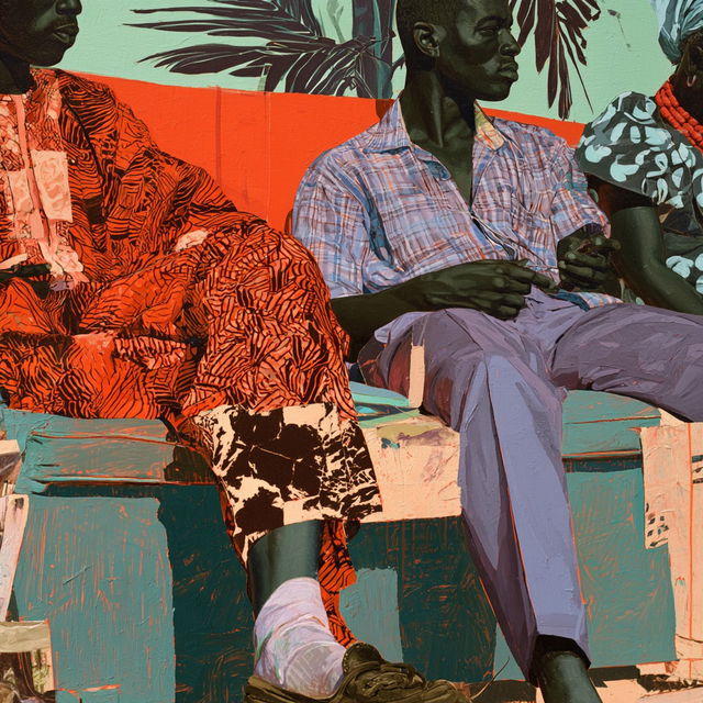 Njideka Akunyili Crosby style, Midjourney V8.2, render 4 of 4