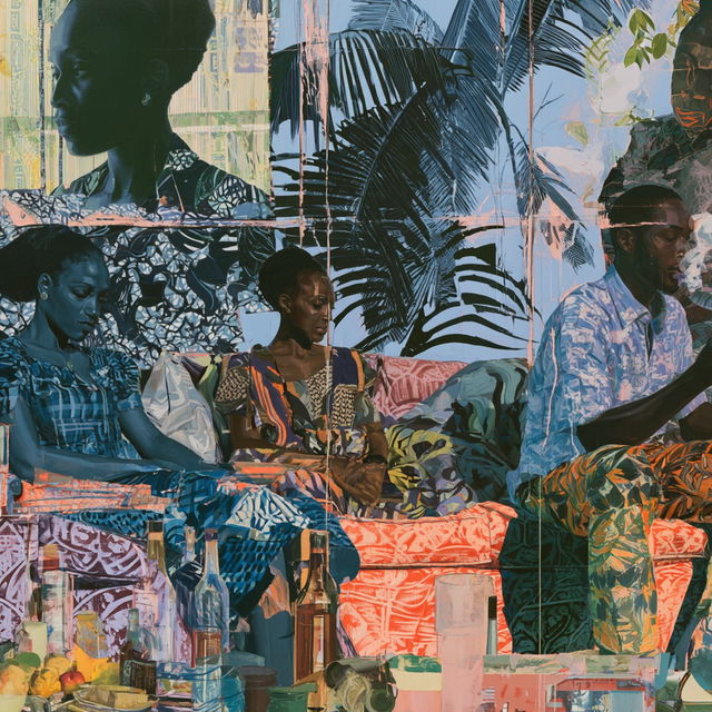 Njideka Akunyili Crosby style, Midjourney V8.2, render 3 of 4
