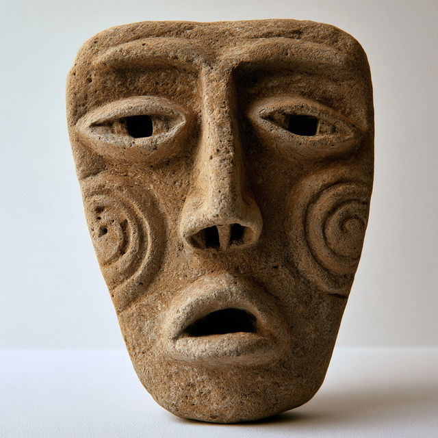 Nuragic mask style, Midjourney V8.2, render 4 of 4