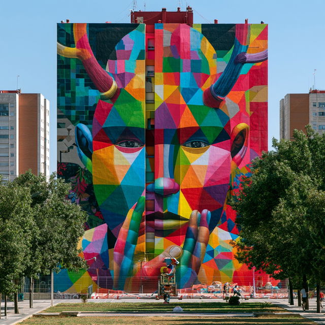 Okuda San Miguel style, Midjourney V8.2, render 4 of 4