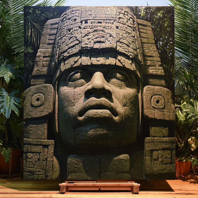 Olmec art style, Midjourney V8.2, render 4 of 4