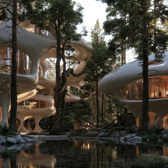 Organic architecture style, Midjourney V8.2, render 3 of 4