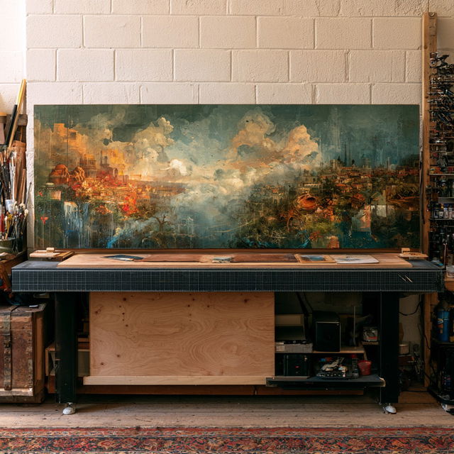 Panoramic composition style, Midjourney V8.2, render 2 of 4