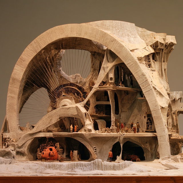 Paolo Soleri style, Midjourney V8.2, render 2 of 4