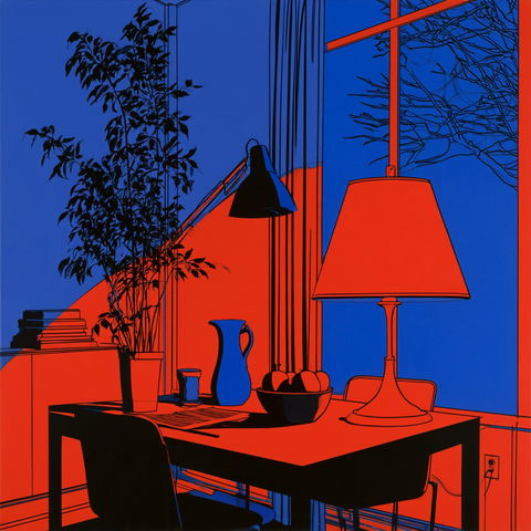 Patrick Caulfield style (Printmakers), Midjourney V8.2