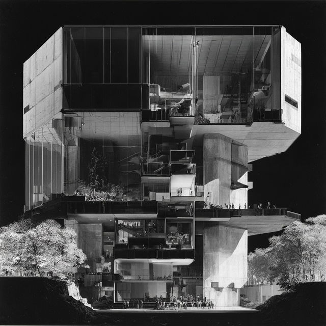 Paul Rudolph style, Midjourney V8.2, render 1 of 4