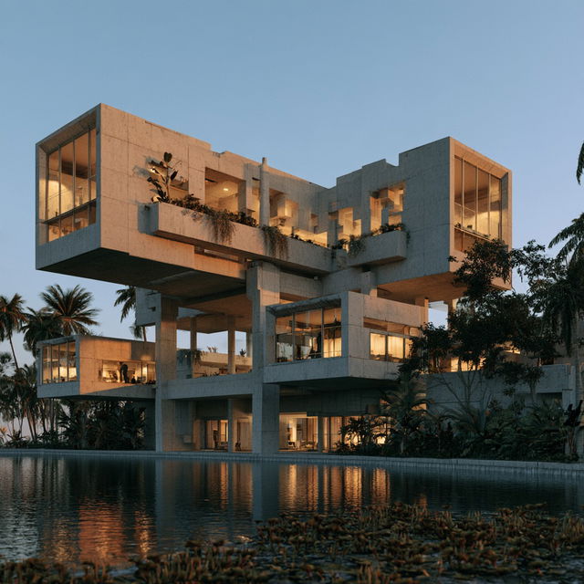 Paul Rudolph style, Midjourney V8.2, render 4 of 4