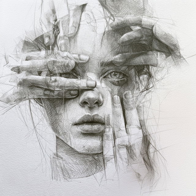 Pencil drawing style, Midjourney V8.2, render 1 of 4