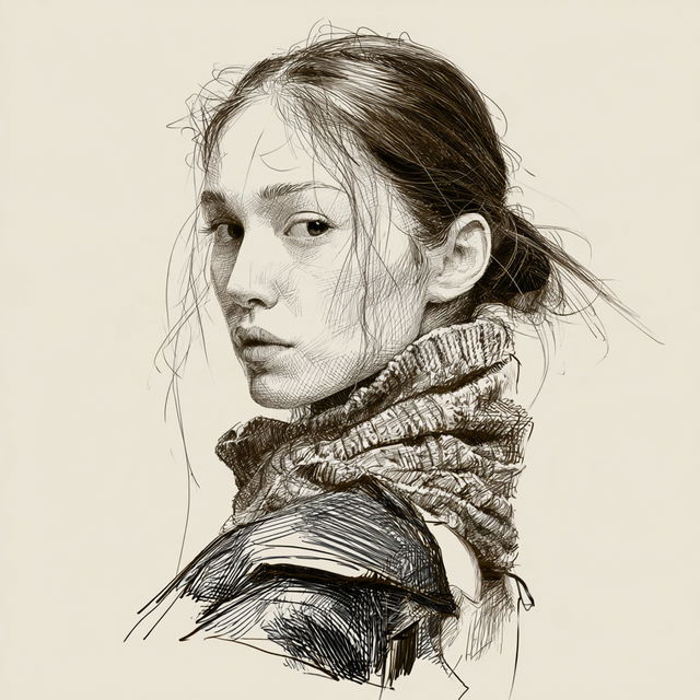 Pencil drawing style, Midjourney V8.2, render 3 of 4