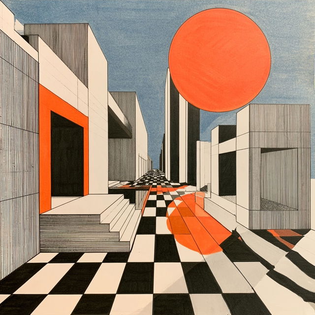 Perspective drawing style, Midjourney V8.2, render 3 of 4