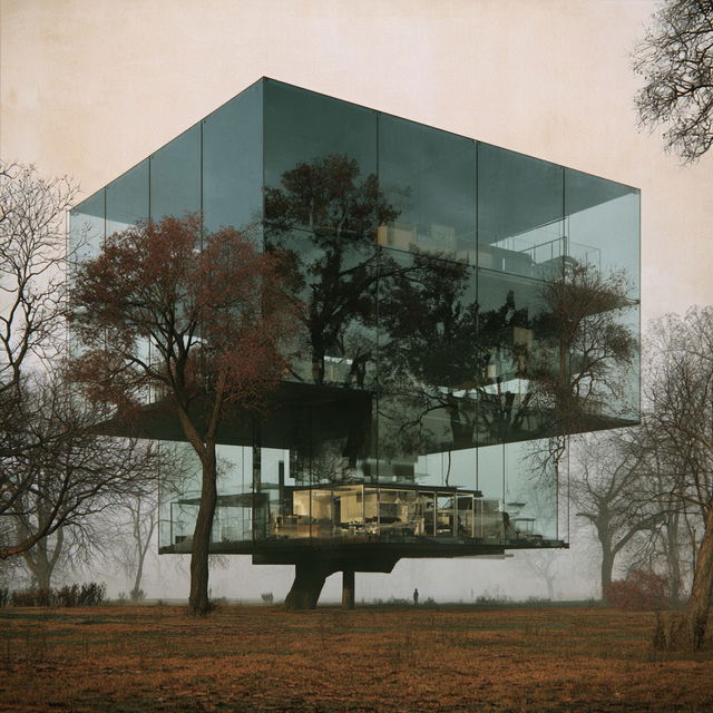 Philip Johnson style, Midjourney V8.2, render 2 of 4