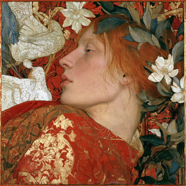 Phoebe Anna Traquair style, Midjourney V8.2, render 1 of 4