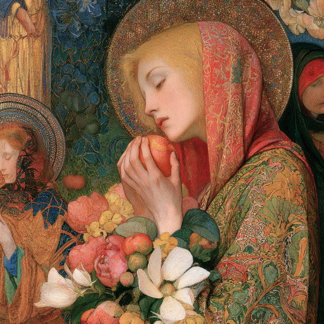 Phoebe Anna Traquair style, Midjourney V8.2, render 3 of 4