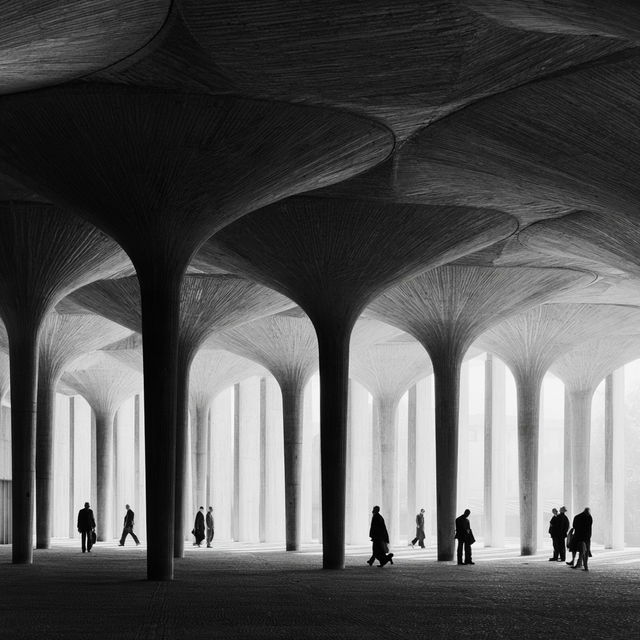 Pier Luigi Nervi style, Midjourney V8.2, render 1 of 4