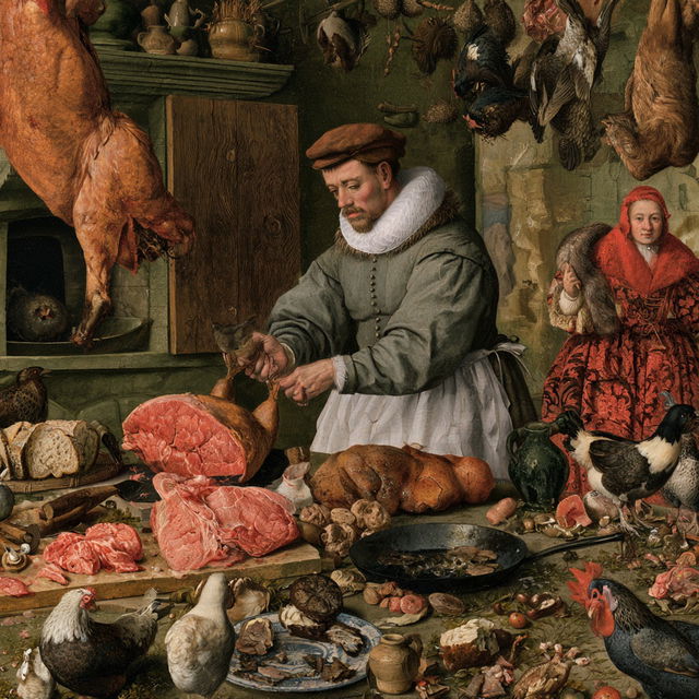 Pieter Aertsen style, Midjourney V8.2, render 2 of 4
