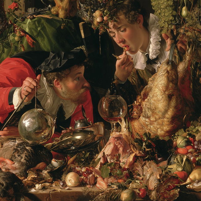 Pieter Aertsen style, Midjourney V8.2, render 4 of 4