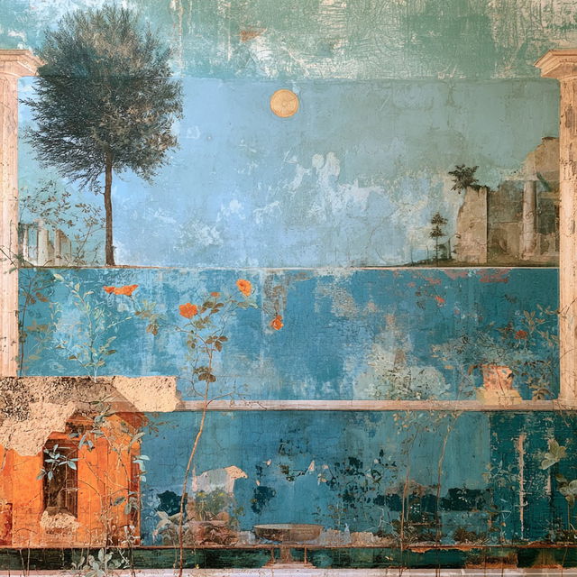 Pompeian fresco style, Midjourney V8.2, render 4 of 4