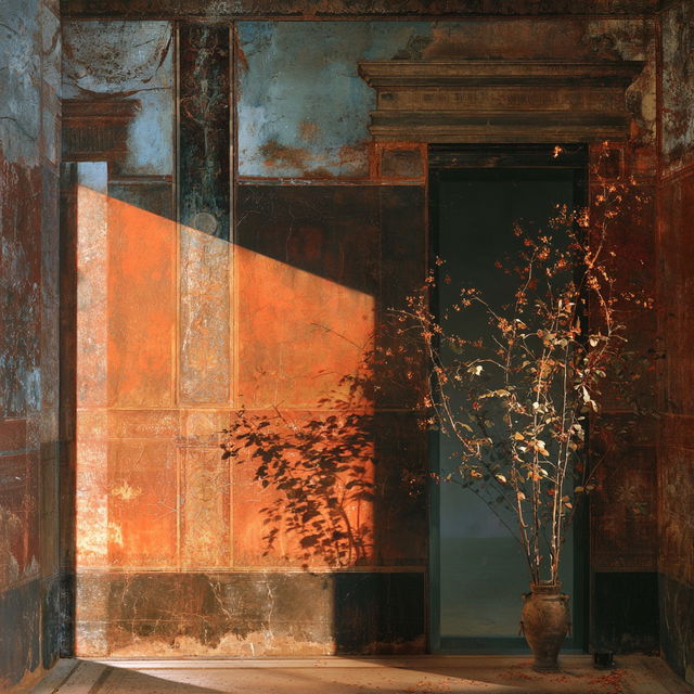 Pompeian fresco style, Midjourney V8.2, render 3 of 4