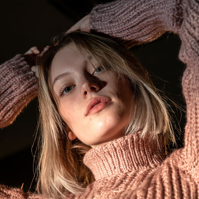 Portrait shot with bottom lighting style, Midjourney V8.2, render 2 of 4